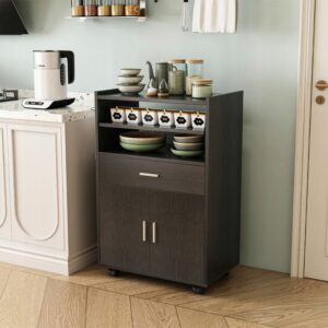 Kuchyňská skříňka na kolečkách, zásuvková jednotka, stůl, police - moderní, mobilní, černá