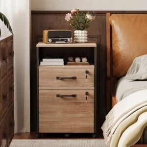 Skříňka na kolečkách, kontejner na dokumenty se zásuvkami, uzamykatelná, světle hnědá