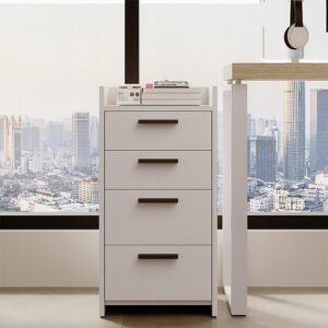 Bílá komoda, kontejner pod psací stůl, kancelářská skříň, skříňka se 4 zásuvkami, vysoká
