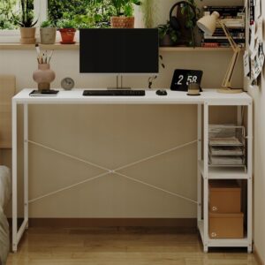 Počítačový stůl loft bílý moderní s policemi industriální