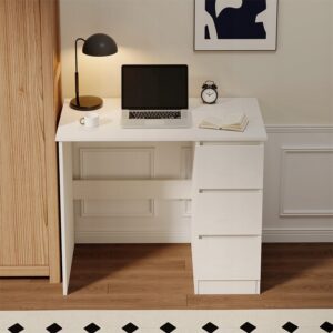 Počítačový stůl, bílý, moderní, s zásuvkami, loftový, 90 cm