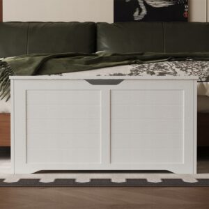 Velká dřevěná úložná truhla, bílá, truhla na přikrývky, ložní prádlo, loft