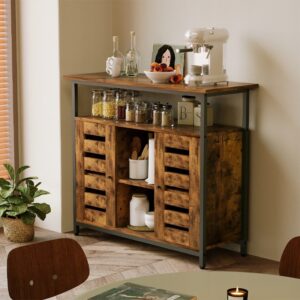 Sideboard, boční skříňka s otevřenými policemi, komoda, hnědá, kuchyně, retro, loft