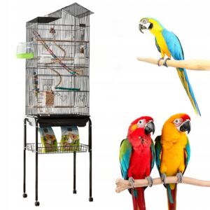 Velká kovová klec/voliéra na kolečkách pro papoušky, kanárky a exotické ptáky