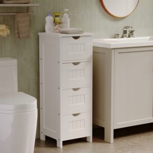 Úzká koupelnová skříňka - Bílá police se zásuvkami - Skandinávská police