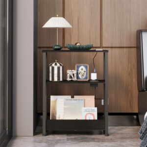 Černý noční stolek Loft s prodlužovacím kabelem 45 cm