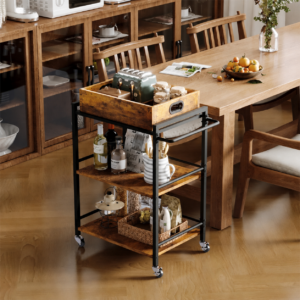 Kuchyňský Vozík na Kolečkách Hnědý 86 cm – Odnímatelný Podnos Vintage Loft