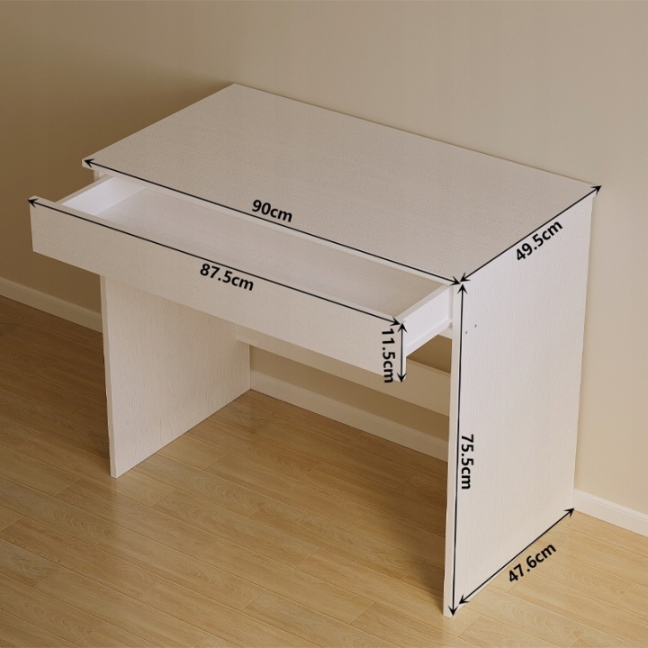 BIURKO-KOMPUTEROWE-MLODZIEZOWE-BIALE-STOL-Z-SZUFLADA-NOWOCZESNE-LOFT-90CM-Glebokosc-mebla-49-5-cm