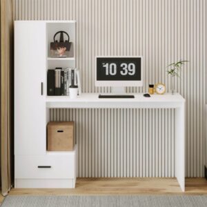 Počítačový Stůl s Regálem 142 cm – Bílý Loft do Kanceláře a Pokoje