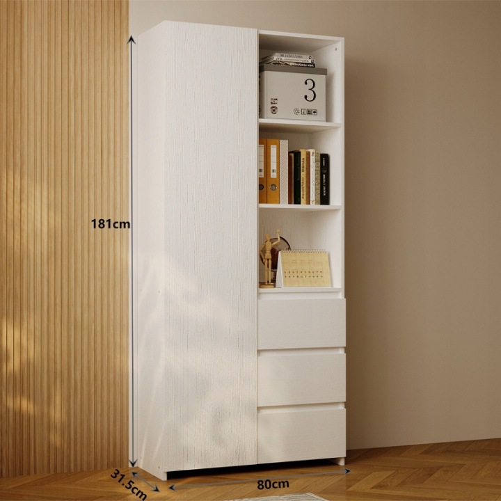 REGAL-NA-KSIAZKI-BIUROWY-3-SZUFLADY-NOWOCZESNY-LOFT-BIALY-WYSOKI-Z-POLKAMI-Glebokosc-mebla-31-5-cm