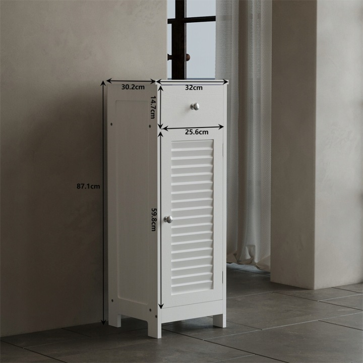 SZAFKA-LAZIENKOWA-SLUPEK-DRZWI-BIALA-WYSOKA-2-POLKI-Z-SZUFLADA-LOFT-87-CM-Wysokosc-mebla-87-cm