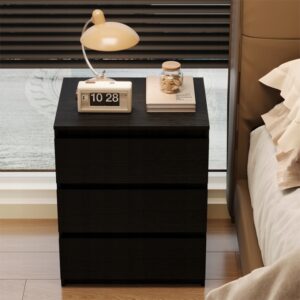 Noční Stolek Loft Černý 3 Zásuvky 60 cm – Moderní Stolek do Ložnice