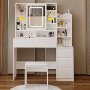 Kosmetický toaletní stolek + make-up stolička s LED zrcadlem - glamour loft