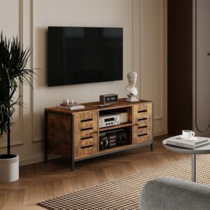 Vintage loft TV stolek se 2 dvířky, rustikálně hnědý, 110 cm