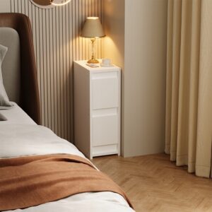Bílý noční stolek se 2 zásuvkami - Moderní odkládací stolek v loftovém stylu do ložnice