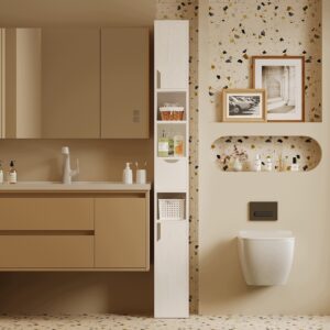 Úzká koupelnová skříňka – bílá, 1 zásuvka, praktický loftový styl